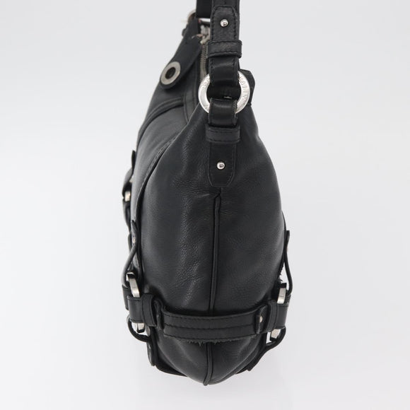 BALLY Shoulder Bag Leather Black Silver Auth bs34934A