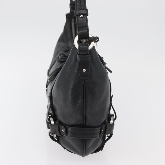 BALLY Shoulder Bag Leather Black Silver Auth bs34934A