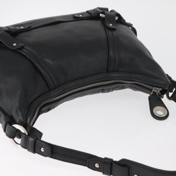 BALLY Shoulder Bag Leather Black Silver Auth bs34934A