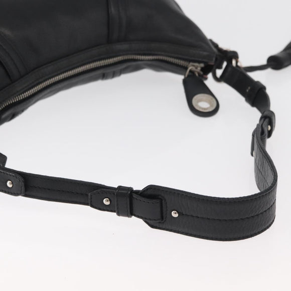 BALLY Shoulder Bag Leather Black Silver Auth bs34934A
