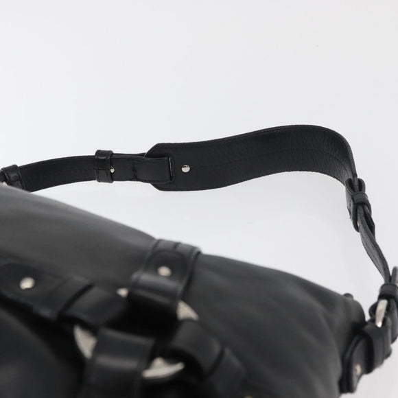 BALLY Shoulder Bag Leather Black Silver Auth bs34934A