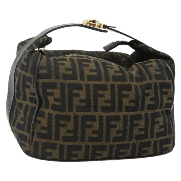 FENDI Zucca Canvas Hand Bag Black Brown Auth bs34936