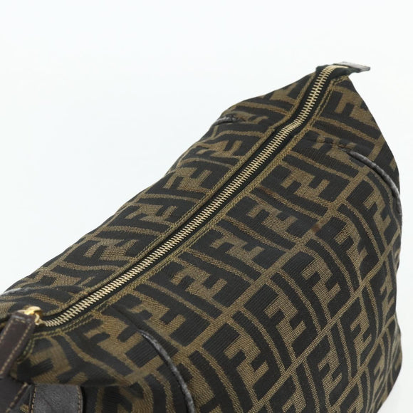 FENDI Zucca Canvas Hand Bag Black Brown Auth bs34936