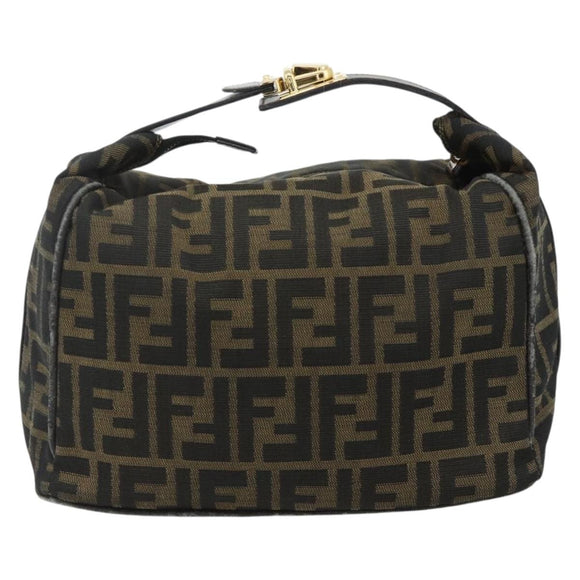 FENDI Zucca Canvas Hand Bag Black Brown Auth bs34936