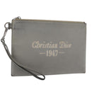 Christian Dior Clutch Bag Leather Gray Silver Auth bs34937-1