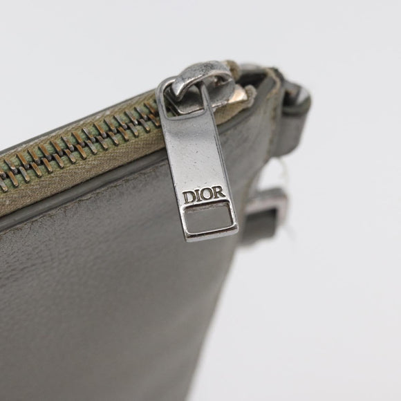Christian Dior Clutch Bag Leather Gray Silver Auth bs34937