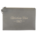 Christian Dior Clutch Bag Leather Gray Silver Auth bs34937-13