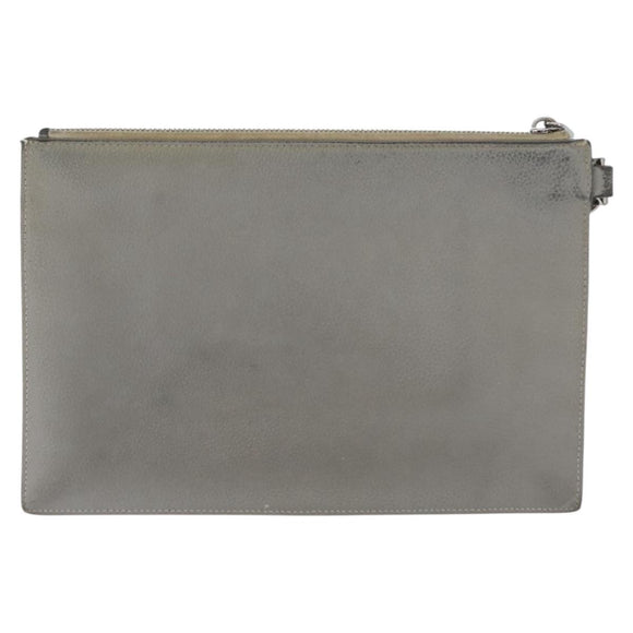 Christian Dior Clutch Bag Leather Gray Silver Auth bs34937