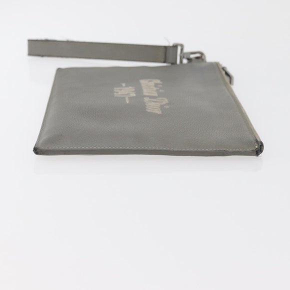 Christian Dior Clutch Bag Leather Gray Silver Auth bs34937