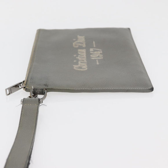 Christian Dior Clutch Bag Leather Gray Silver Auth bs34937