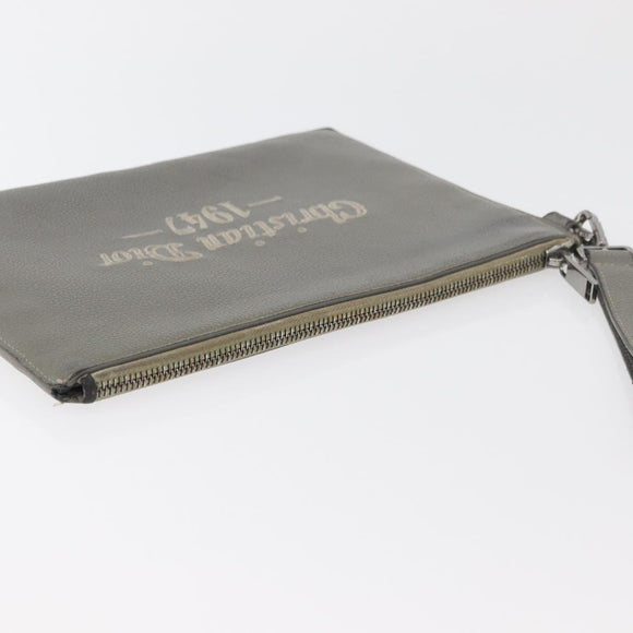 Christian Dior Clutch Bag Leather Gray Silver Auth bs34937