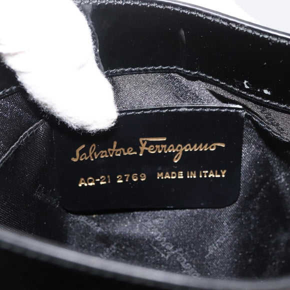 Salvatore Ferragamo Gancini Shoulder Bag Patent leather Black Gold Auth bs34939