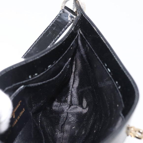 Salvatore Ferragamo Gancini Shoulder Bag Patent leather Black Gold Auth bs34939