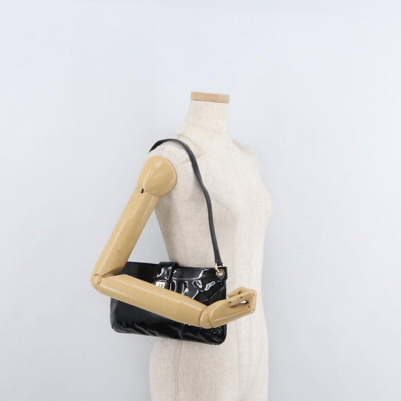 Salvatore Ferragamo Gancini Shoulder Bag Patent leather Black Gold Auth bs34939