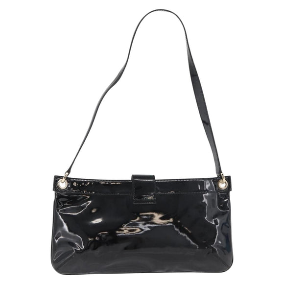 Salvatore Ferragamo Gancini Shoulder Bag Patent leather Black Gold Auth bs34939