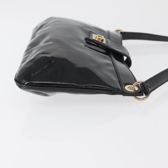 Salvatore Ferragamo Gancini Shoulder Bag Patent leather Black Gold Auth bs34939
