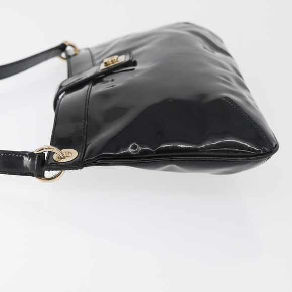 Salvatore Ferragamo Gancini Shoulder Bag Patent leather Black Gold Auth bs34939