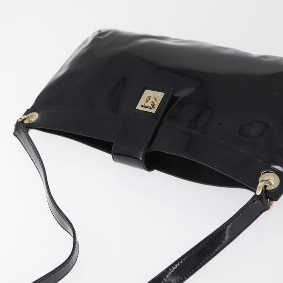 Salvatore Ferragamo Gancini Shoulder Bag Patent leather Black Gold Auth bs34939