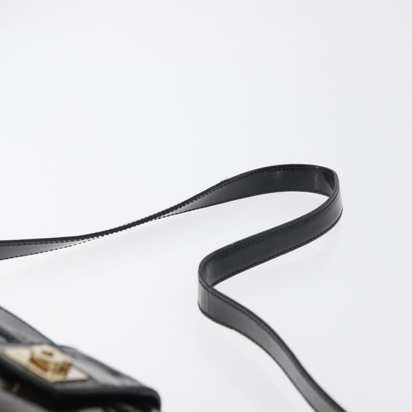 Salvatore Ferragamo Gancini Shoulder Bag Patent leather Black Gold Auth bs34939