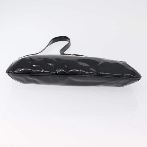Salvatore Ferragamo Gancini Shoulder Bag Patent leather Black Gold Auth bs34939