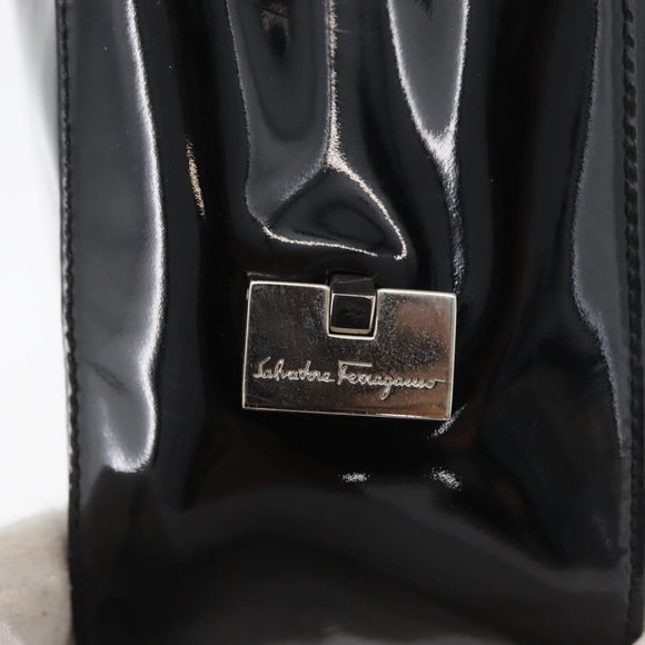 Salvatore Ferragamo Tote Bag Patent leather Black Silver Auth bs34940
