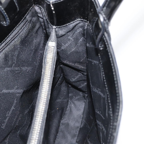 Salvatore Ferragamo Tote Bag Patent leather Black Silver Auth bs34940