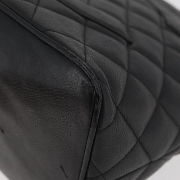 CHANEL Standard Tote Bag Caviar Skin Black Silver CC Auth bs34946