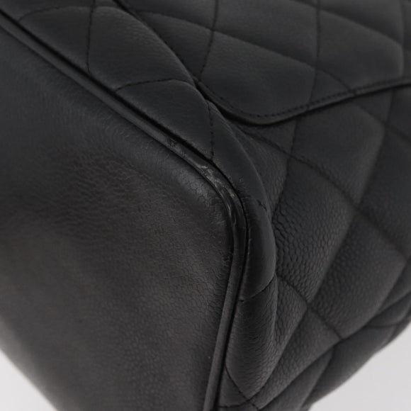 CHANEL Standard Tote Bag Caviar Skin Black Silver CC Auth bs34946