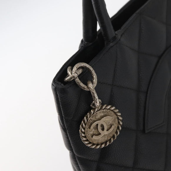 CHANEL Standard Tote Bag Caviar Skin Black Silver CC Auth bs34946