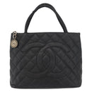 CHANEL Standard Tote Bag Caviar Skin Black Silver CC Auth bs34946-13