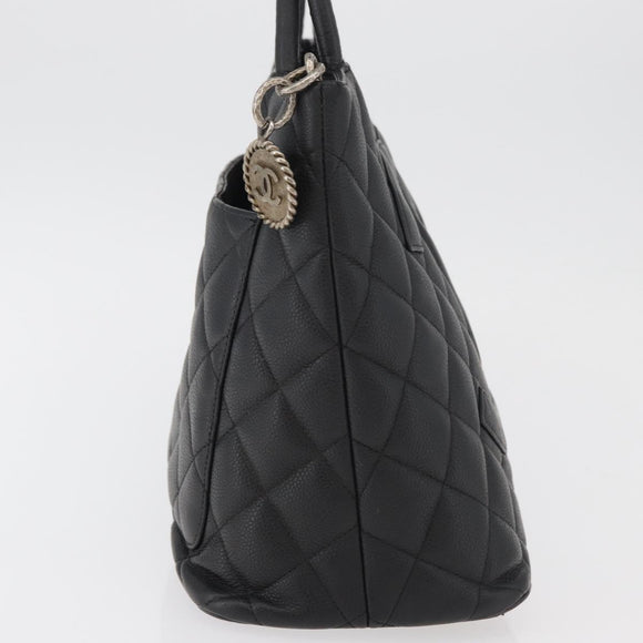 CHANEL Standard Tote Bag Caviar Skin Black Silver CC Auth bs34946
