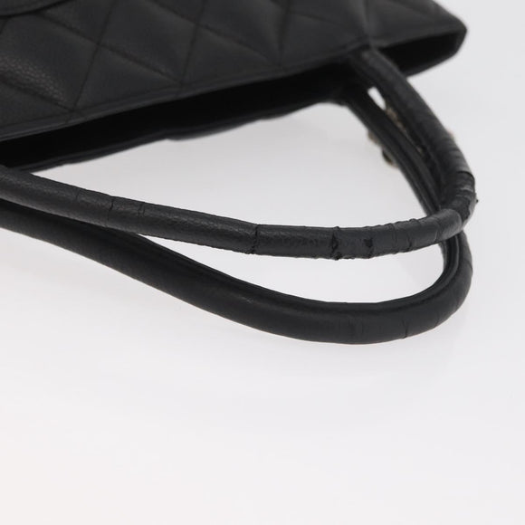 CHANEL Standard Tote Bag Caviar Skin Black Silver CC Auth bs34946