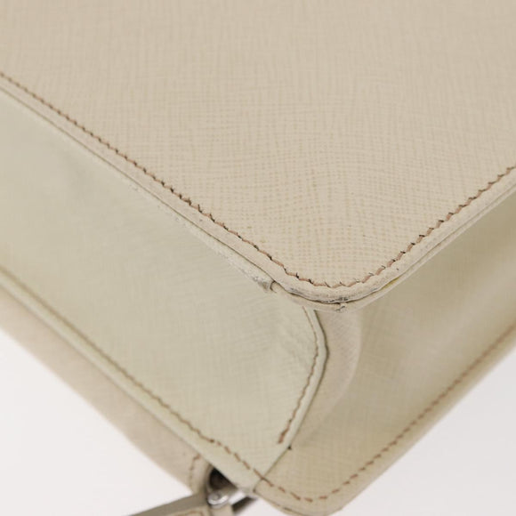 PRADA Business Bag Safiano leather Ivory Silver Auth bs34948A