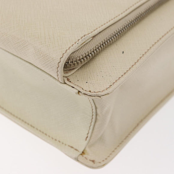PRADA Business Bag Safiano leather Ivory Silver Auth bs34948A