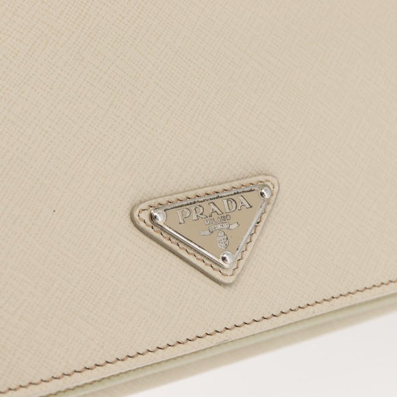PRADA Business Bag Safiano leather Ivory Silver Auth bs34948A