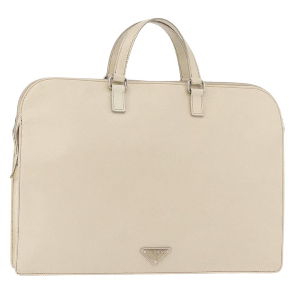 PRADA Business Bag Safiano leather Ivory Silver Auth bs34948A