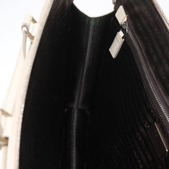PRADA Business Bag Safiano leather Ivory Silver Auth bs34948A