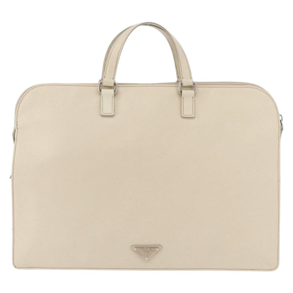 PRADA Business Bag Safiano leather Ivory Silver Auth bs34948A