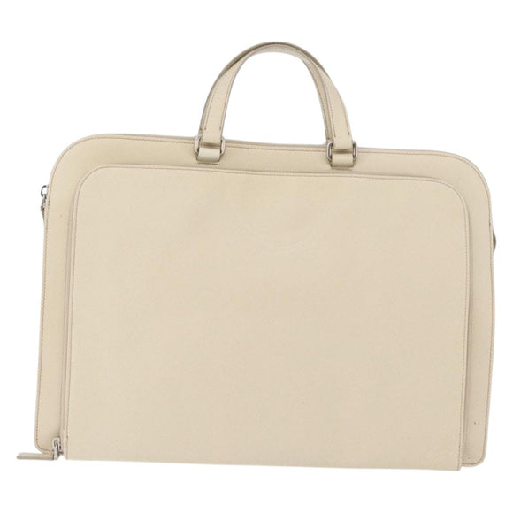 PRADA Business Bag Safiano leather Ivory Silver Auth bs34948A
