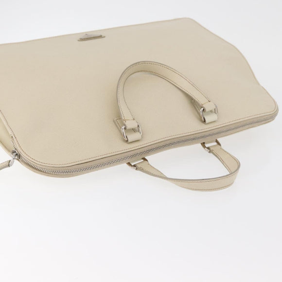 PRADA Business Bag Safiano leather Ivory Silver Auth bs34948A