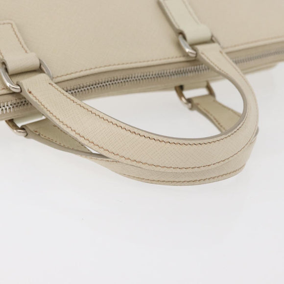 PRADA Business Bag Safiano leather Ivory Silver Auth bs34948A