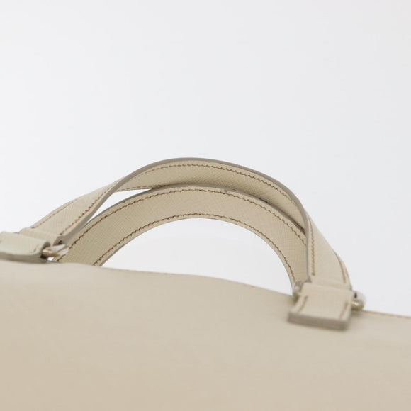 PRADA Business Bag Safiano leather Ivory Silver Auth bs34948A