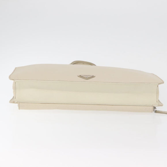 PRADA Business Bag Safiano leather Ivory Silver Auth bs34948A