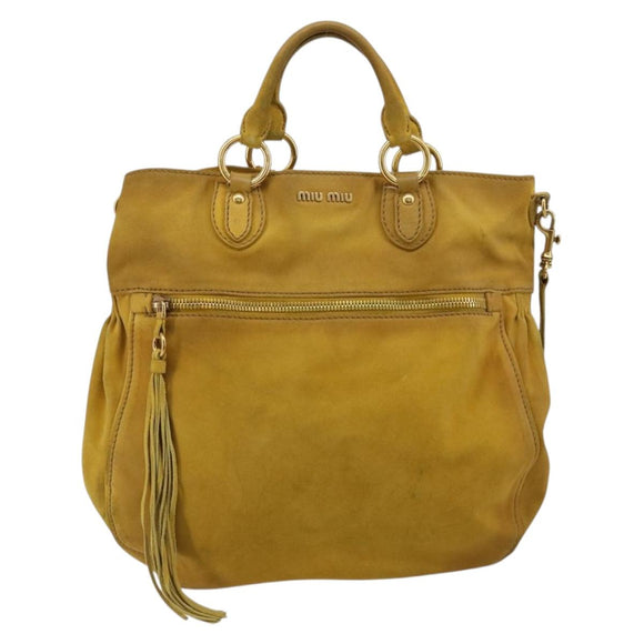 Miu Miu Hand Bag Suede 2way Yellow Gold Auth bs34949