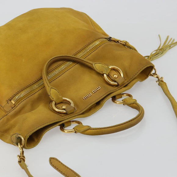 Miu Miu Hand Bag Suede 2way Yellow Gold Auth bs34949
