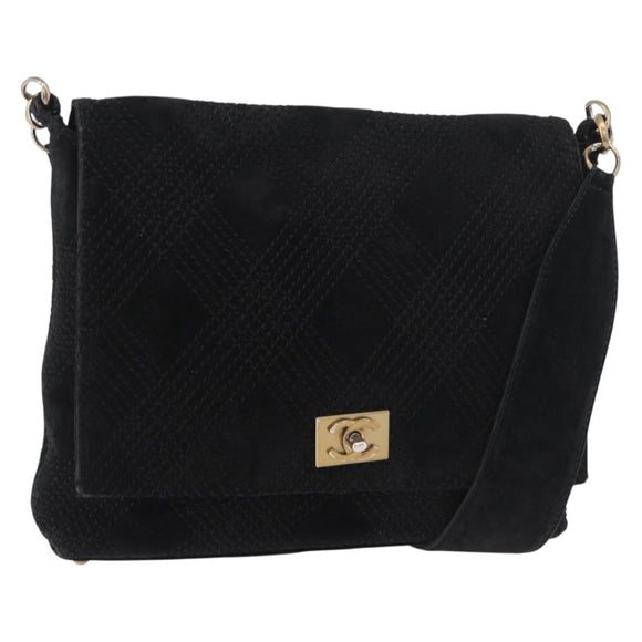 CHANEL Wild Stitch Chain Shoulder Bag Wildleder Schwarz Gold CC Auth bs34950A