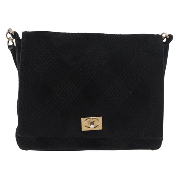 CHANEL Wild Stitch Chain Shoulder Bag Wildleder Schwarz Gold CC Auth bs34950A