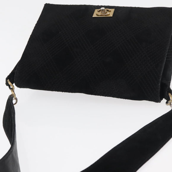 CHANEL Wild Stitch Chain Shoulder Bag Wildleder Schwarz Gold CC Auth bs34950A