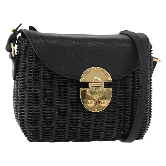 Miu Miu Shoulder Bag Straw Black Gold Auth bs34953V