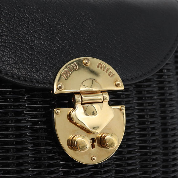 Miu Miu Shoulder Bag Straw Black Gold Auth bs34953V